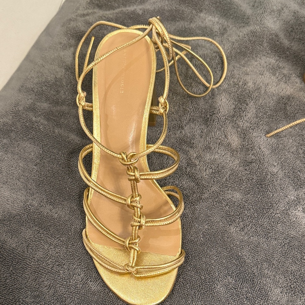 Anthropology Lace up Elegant Gold Strappy Women's Heels Size 9 - Picture 3 of 7